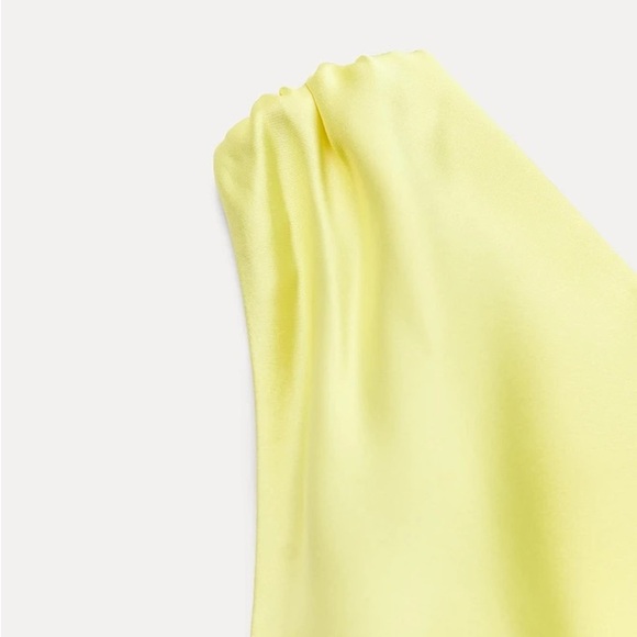 NWT. Zara Yellow Satin Effect Asymmetric Midi Dress. Size M. - Picture 8 of 13